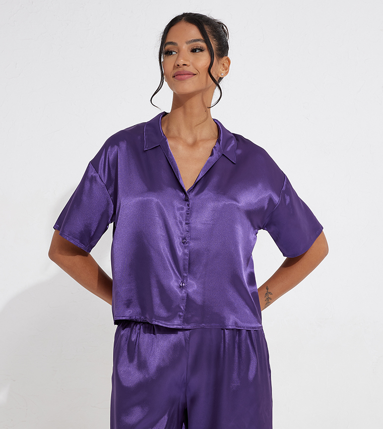 Buy La Senza Solid Short Sleeves Shiny Lounge Shirt In Purple 6thStreet UAE