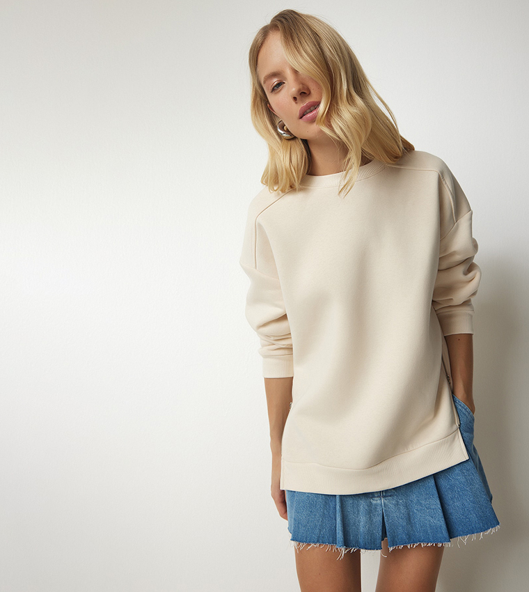 Zipper Detail Drop Shoulder Sweatshirt