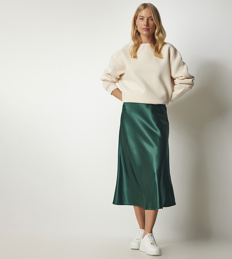Green shop satin skirt
