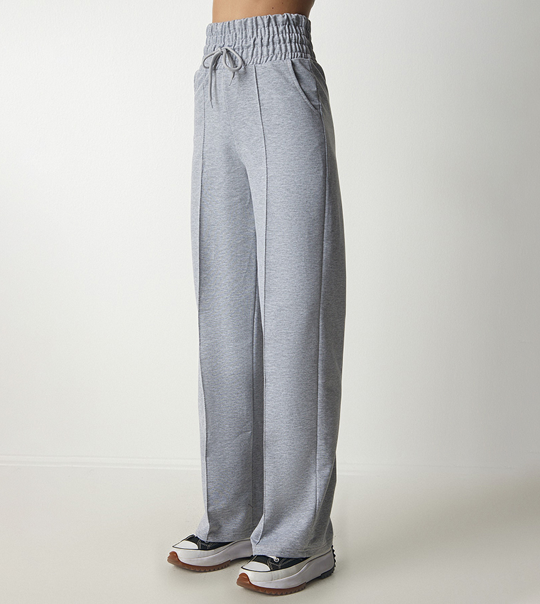 Buy Happiness stanbul High Rise Elastic Waist Sweatpants In Grey 6thStreet UAE