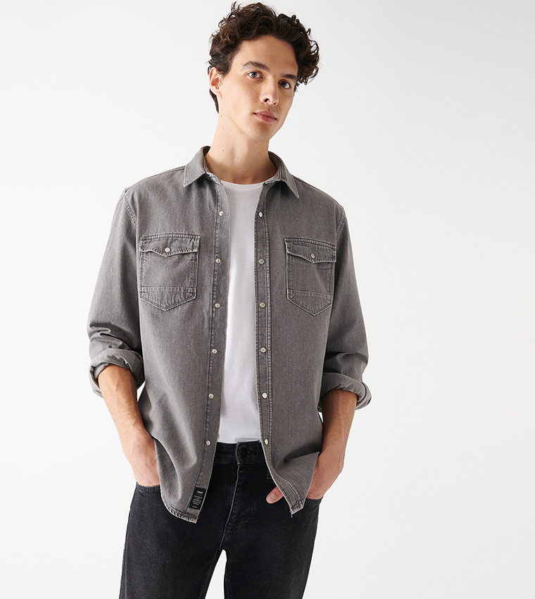 Grey shop denim shirts