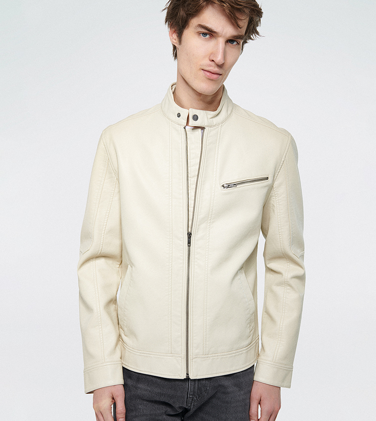 Buy Mavi Zip Through Biker Jacket In Beige 6thStreet Qatar