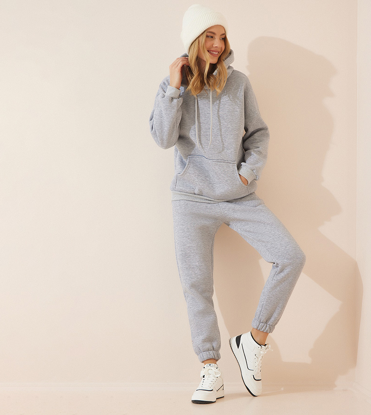 Buy Happiness stanbul Hooded Fleece Tracksuit Set In Grey