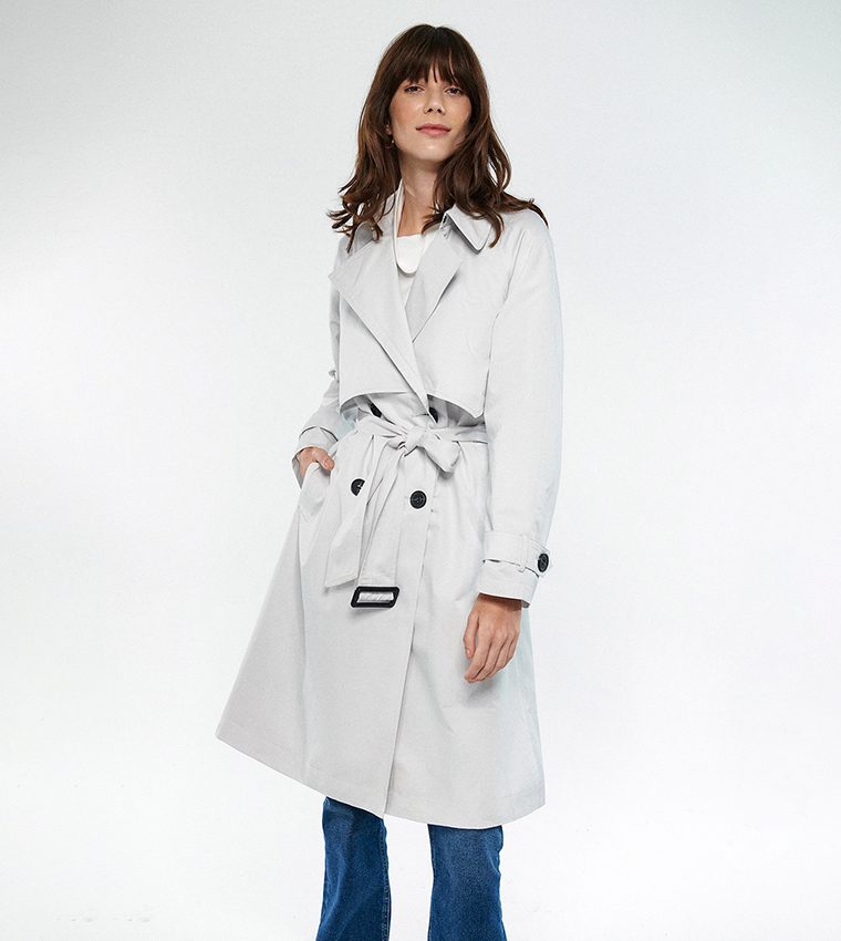 Buy Mavi Solid Waist Belt Trenchcoat In Grey 6thStreet Bahrain