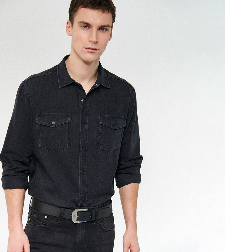 Buy Mavi Solid Denim Shirt In Black 6thStreet UAE