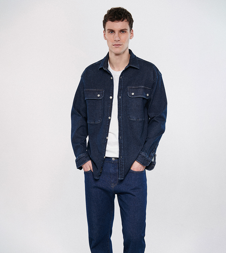 Buy Mavi Solid Denim Shirt With Front Pockets In Navy 6thStreet UAE