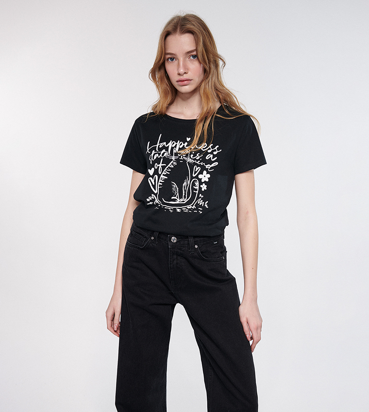 Buy Mavi Graphic Print Crew Neck T Shirt In Black 6thStreet UAE