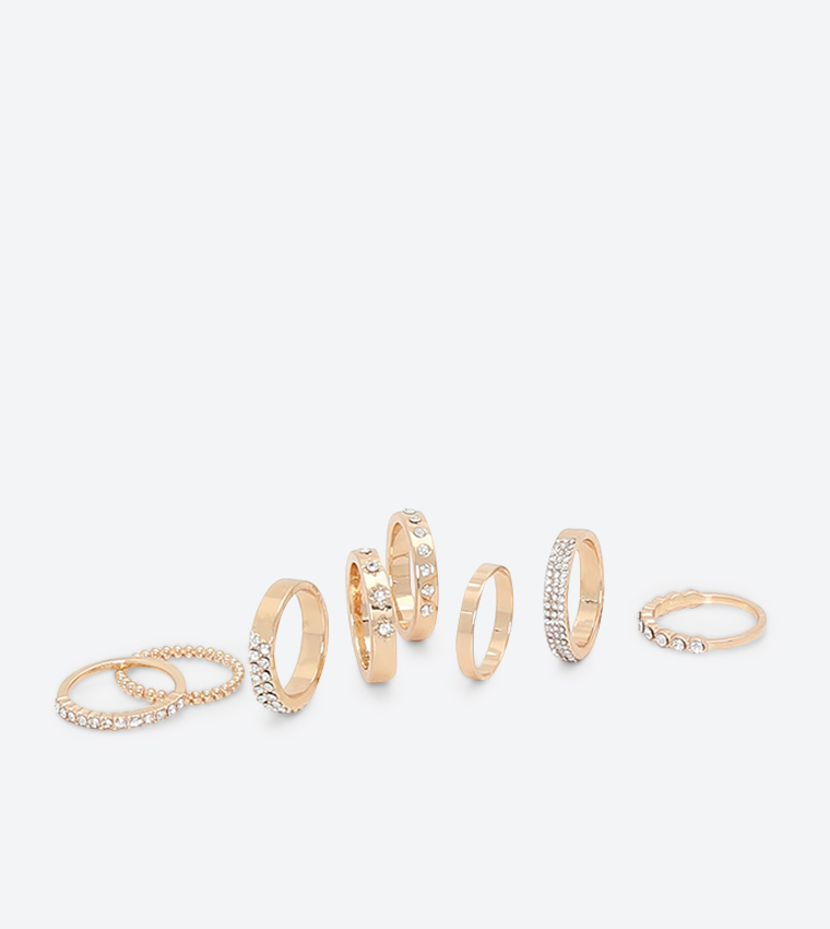 Buy Ardene Gem Embellished Rings Set (8 Pcs) Gold In Gold | 6thStreet ...