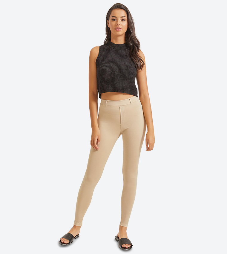 Buy Ardene Elastic Waist With Belt Loops Jeggings Beige In Beige ...