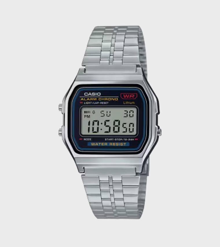 Square Dial Stainless Strap Digital Watch