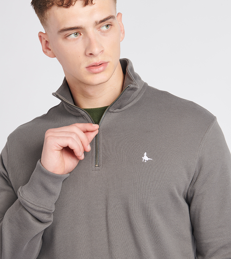 Buy Jack Wills BARCHESTER 1/4 Zipper Long Sleeves Sweatshirt In Grey