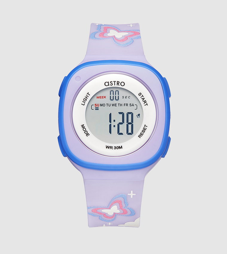 Buy Astro Butterfly Print Strap Digital Watch In Purple