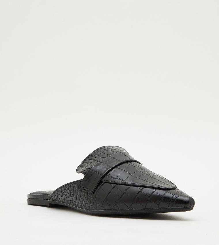 Textured Pointed Toe Mules