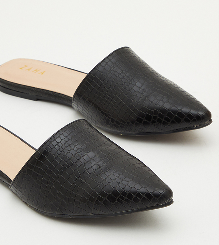 Textured Pointed Toe Mules