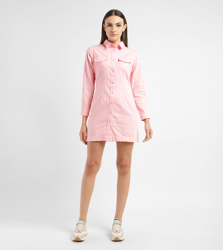 Pink denim shirt dress best sale