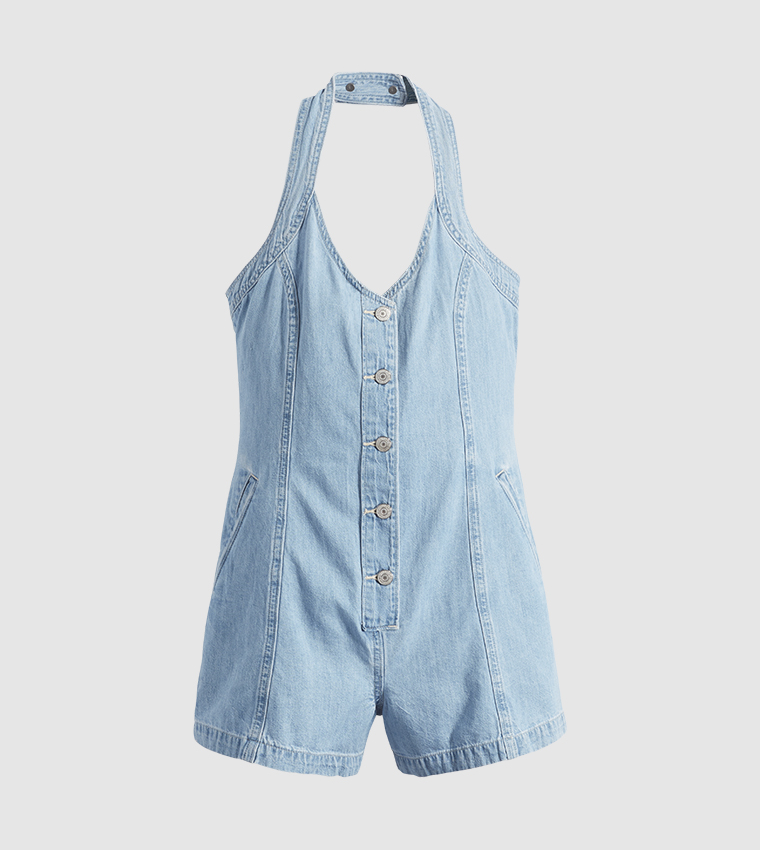 Halter Neck Denim Rompers