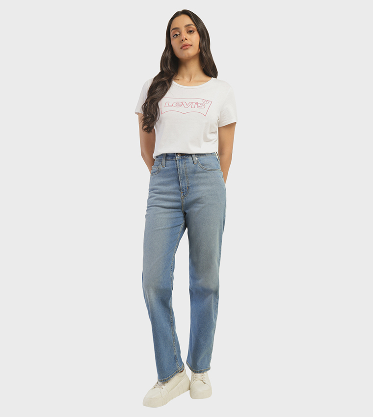 High Rise Ribcage Straight Fit Jeans