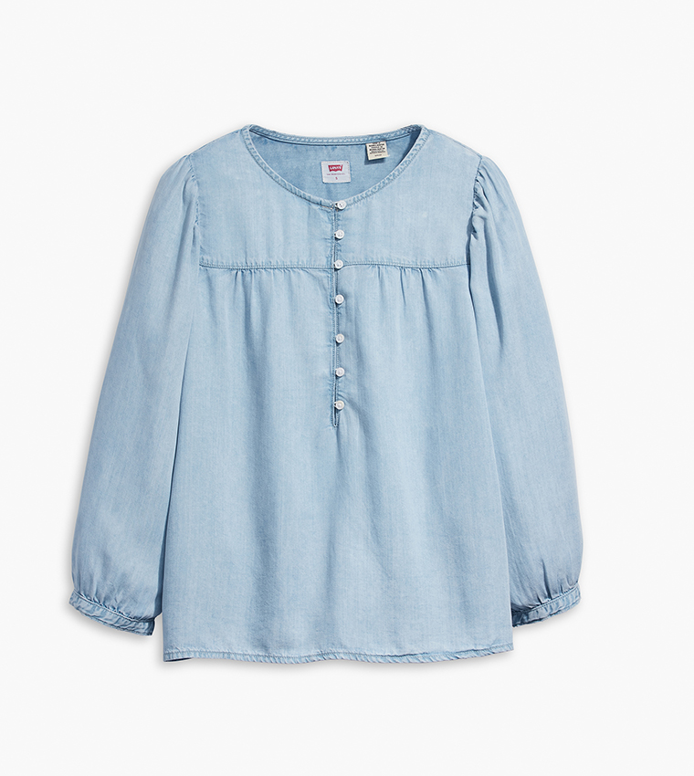 HALSEY Solid 3/4 Sleeves Denim Top