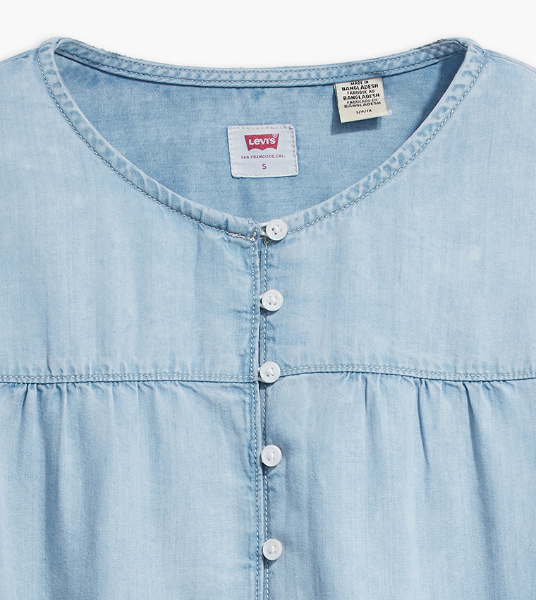 HALSEY Solid 3/4 Sleeves Denim Top