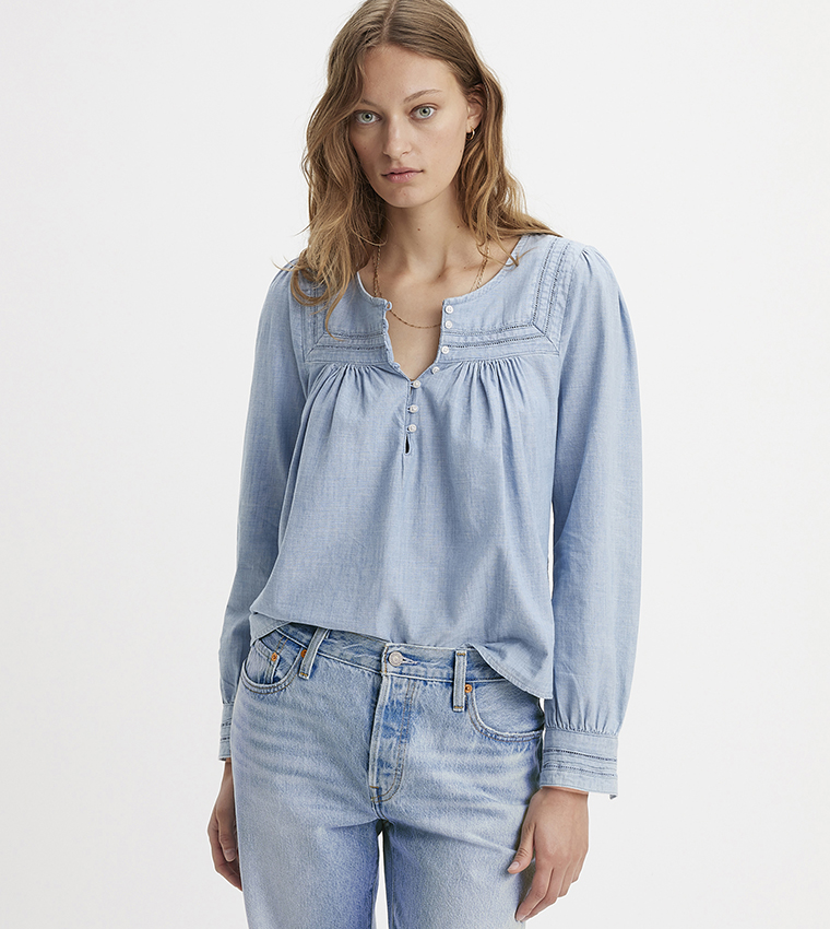 MIETRA Long Sleeves Denim Top