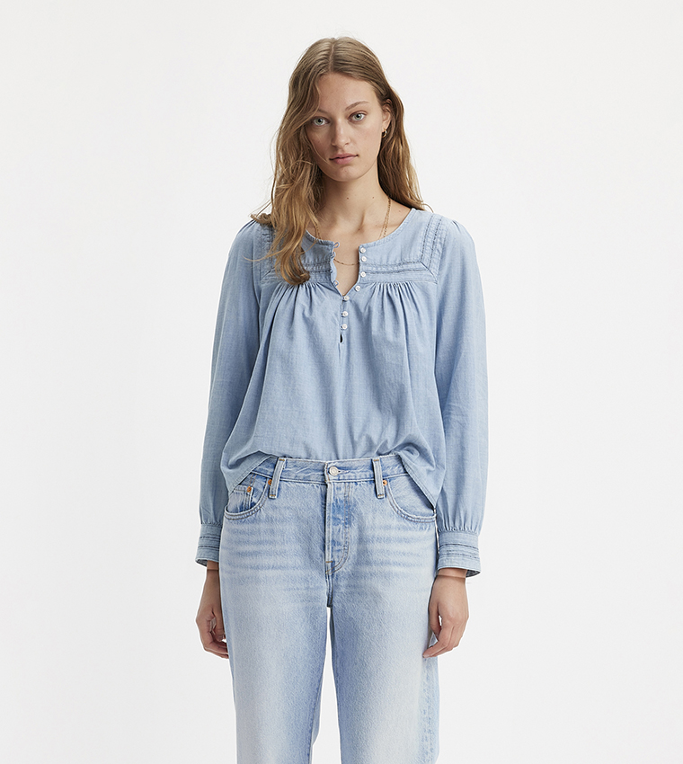 MIETRA Long Sleeves Denim Top