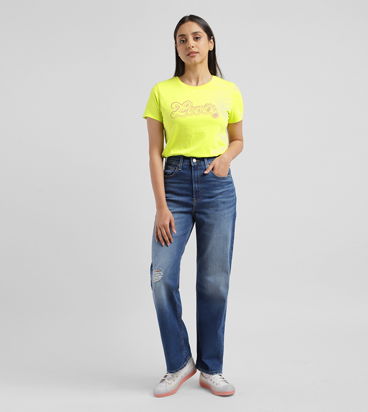 High Rise Ribcage Straight Fit Jeans