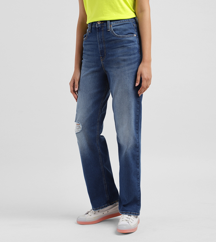 High Rise Ribcage Straight Fit Jeans