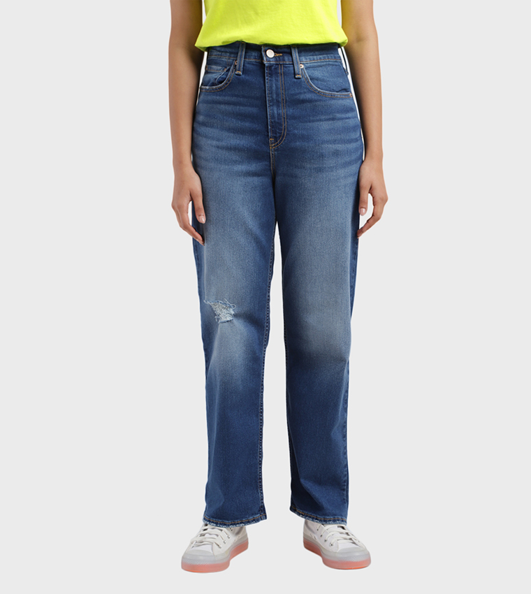 High Rise Ribcage Straight Fit Jeans