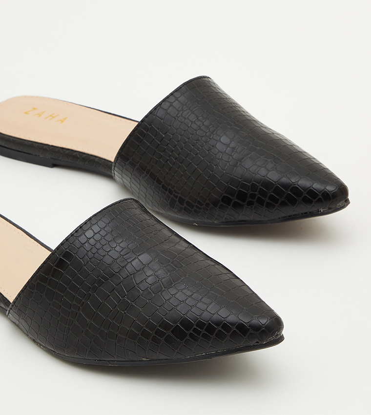 Textured Pointed Toe Mules
