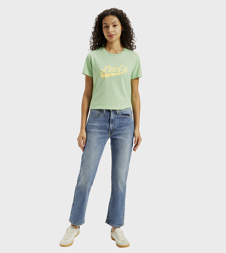 High Rise Faded Straight Fit Jeans