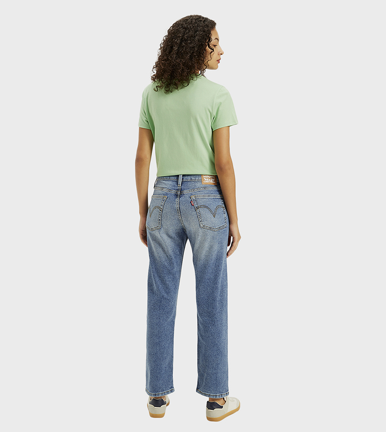 High Rise Faded Straight Fit Jeans