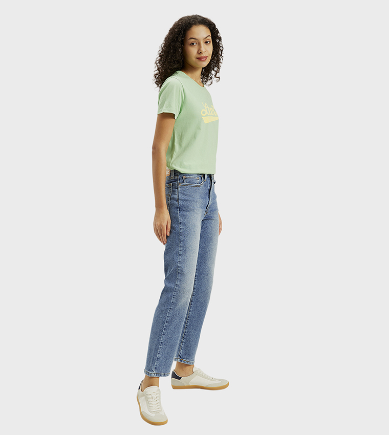 High Rise Faded Straight Fit Jeans