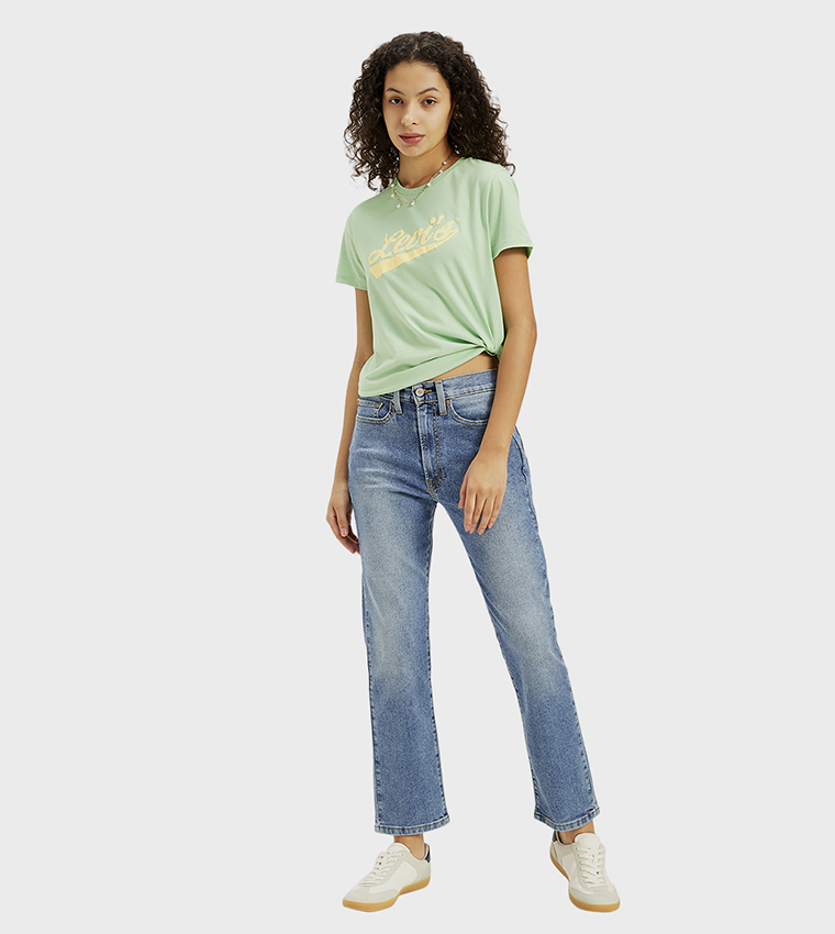 High Rise Faded Straight Fit Jeans