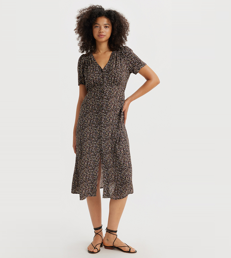 Sarina Printed Short Sleeves Midi Dress
