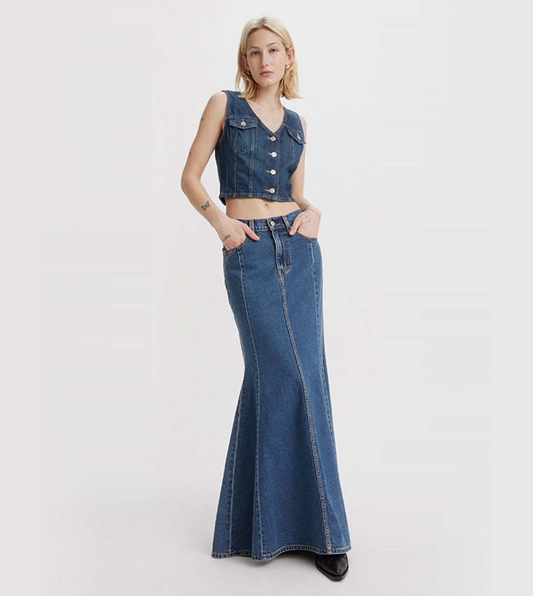Faded Mermaid Denim Skirt
