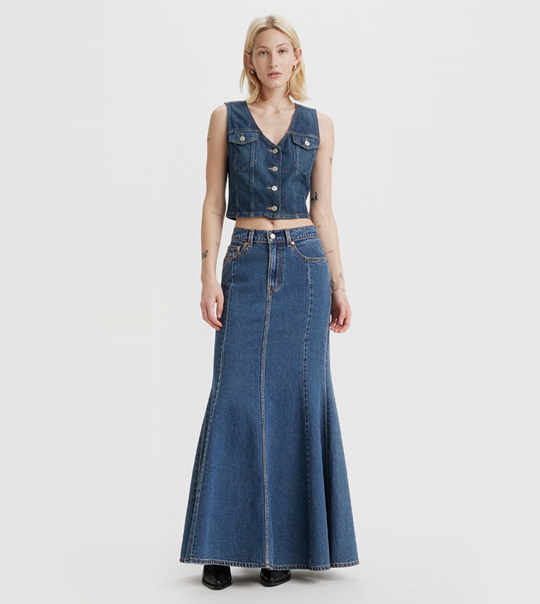 Faded Mermaid Denim Skirt