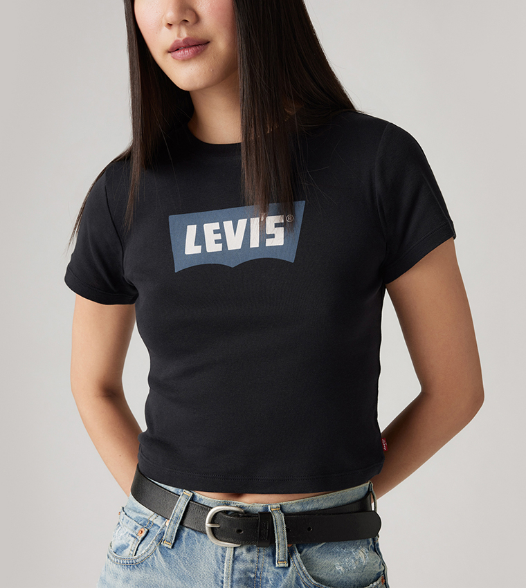 Logo Printed Short Sleeves Crop T-Shirt