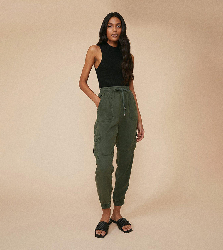 Buy Oasis Mid Rise Tencel Joggers In Khaki 6thStreet Oman