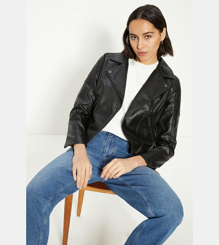 Buy Oasis Pu Long Sleeves Biker Jacket In Black 6thStreet UAE