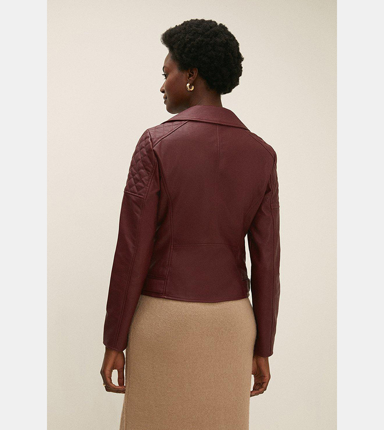 Buy Oasis Pu Long Sleeves Biker Jacket In Red 6thStreet Oman