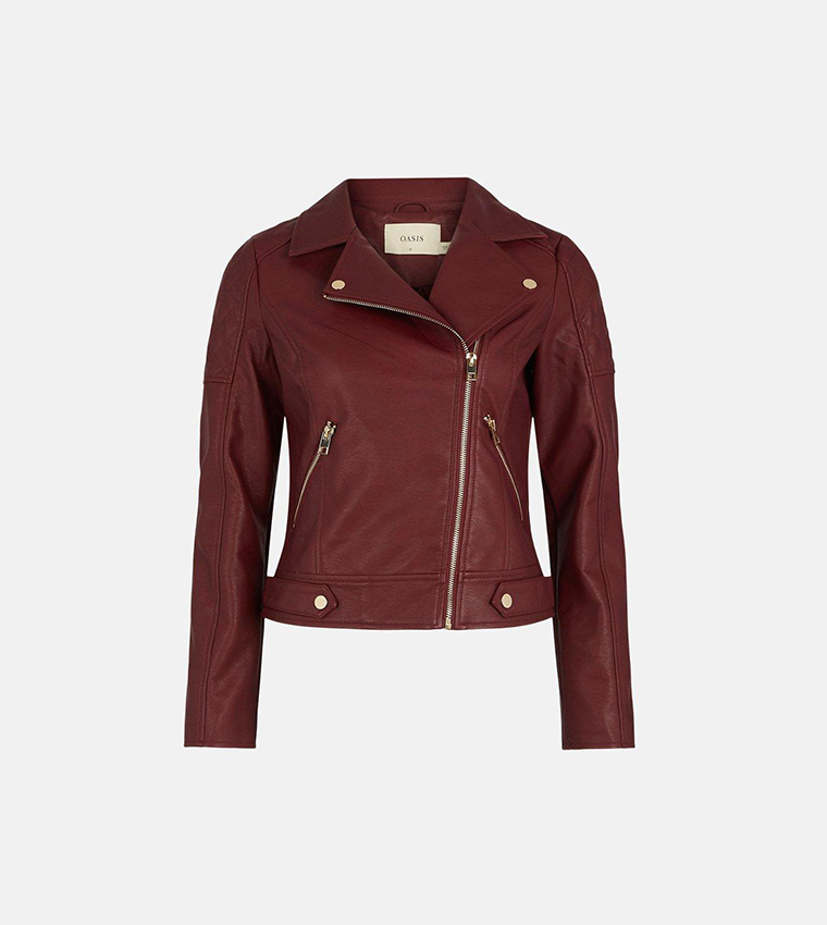 Buy Oasis Pu Long Sleeves Biker Jacket In Red 6thStreet Oman