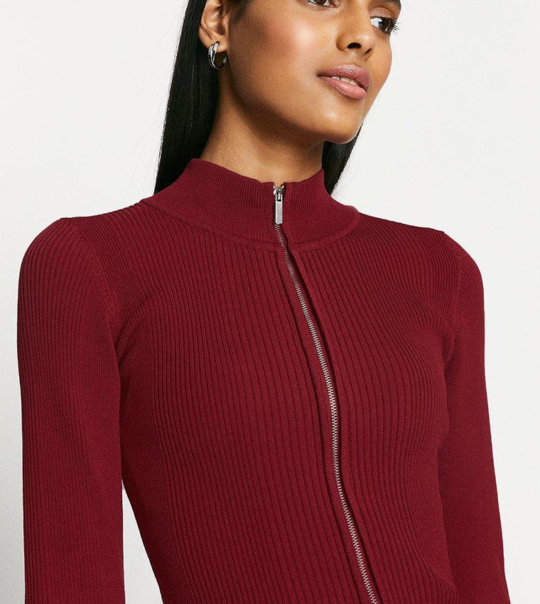 Buy Oasis Ribbed Zip Through Cardigan In Red 6thStreet Kuwait