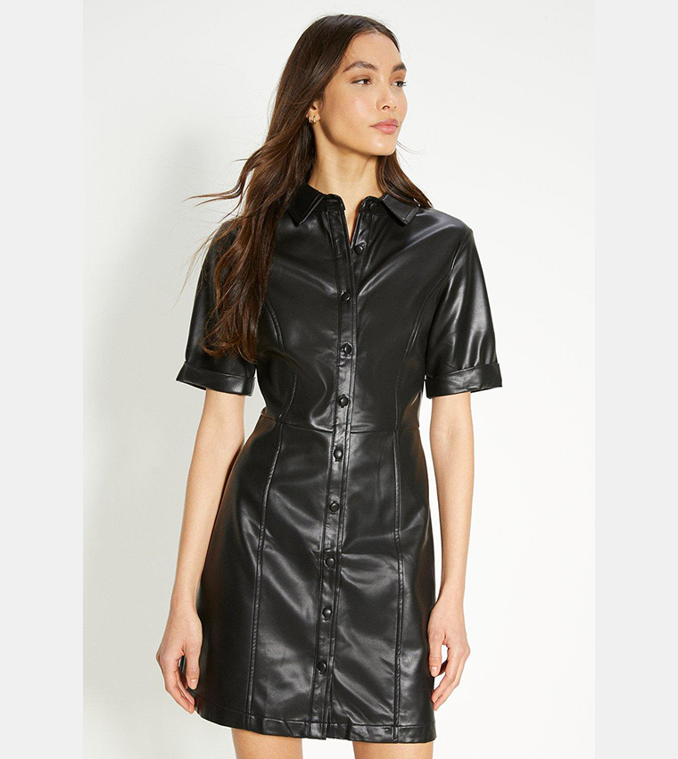 Buy Oasis Faux Leather Button Through Shift Dress In Black | 6thstreet Bahrain Buy Oasis Faux Leather Button Through Shift Dress In Black | 6thstreet Bahrain