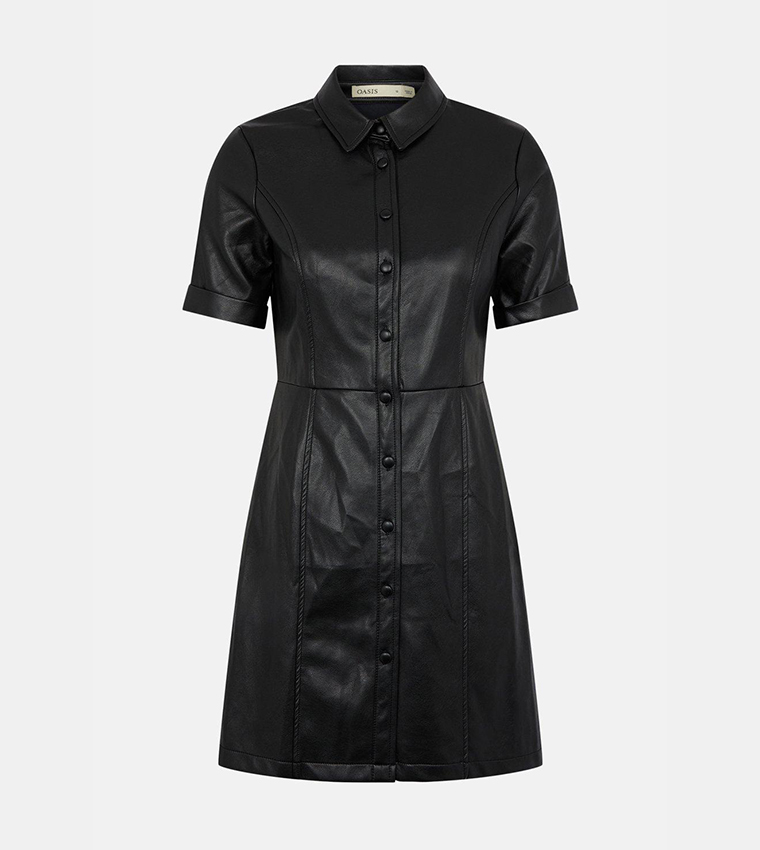 Buy Oasis Faux Leather Button Through Shift Dress In Black | 6thstreet  Bahrain