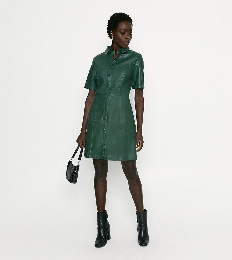 oasis leather dress Lorraine Kelly wears chic Oasis leather midi shirt dress