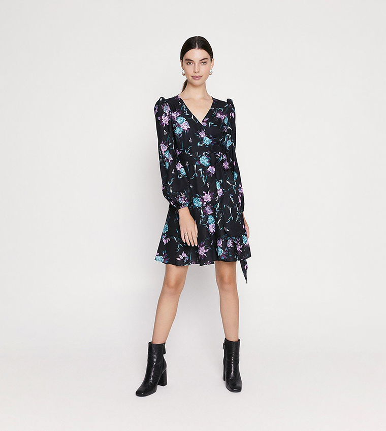 Oasis floral wrap skater dress sales