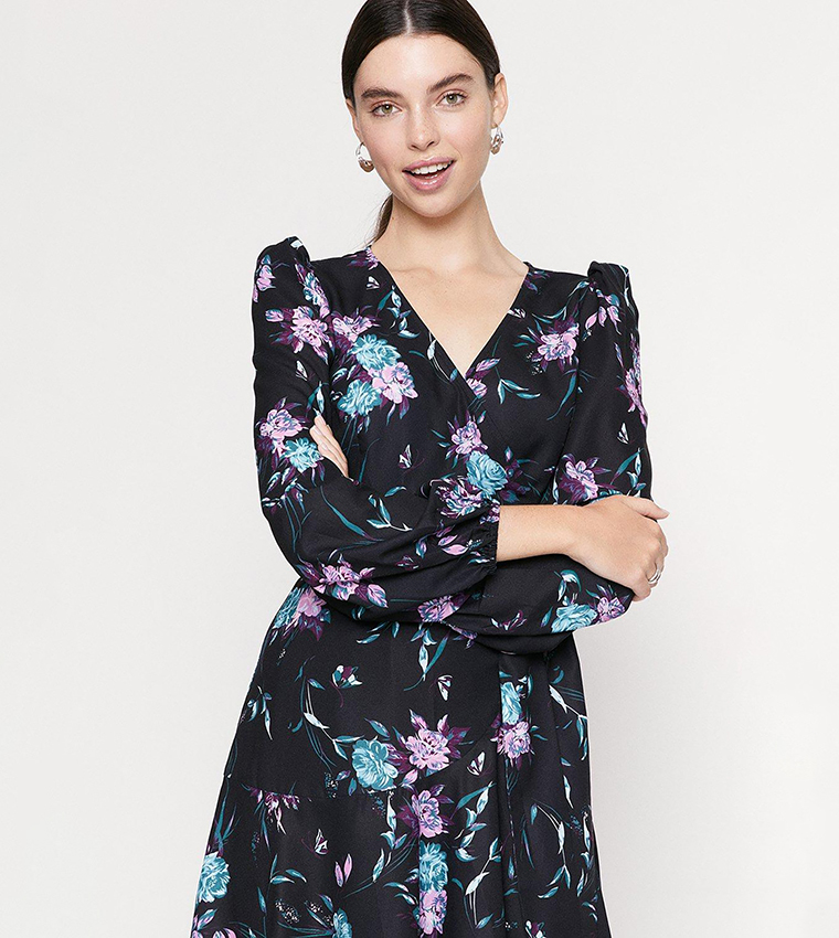 Buy Oasis Floral Print Wrap Skater Dress In Black 6thStreet Qatar
