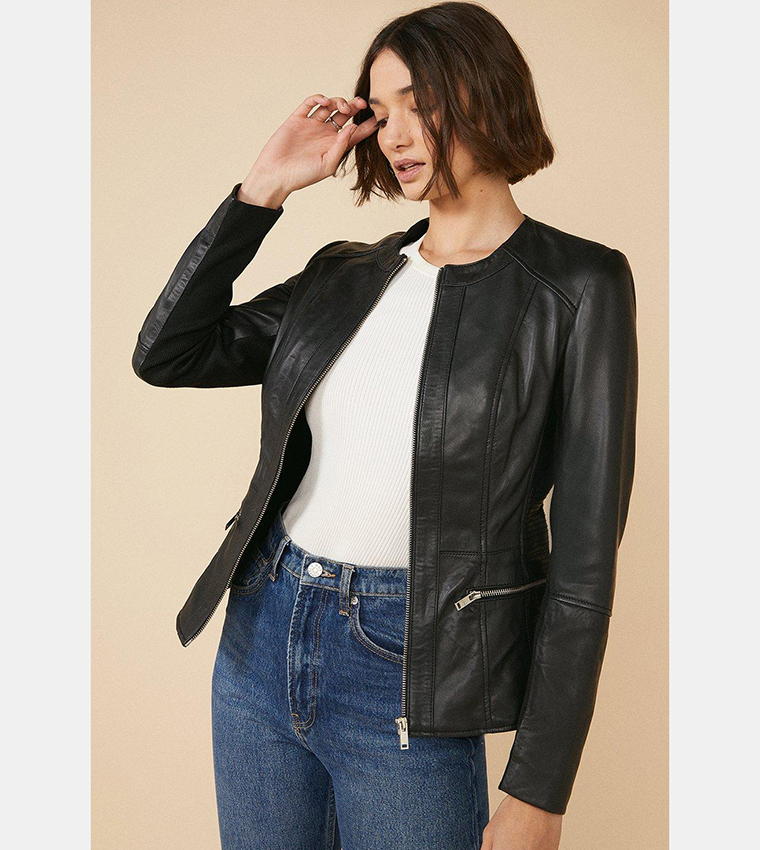 Dorothy perkins collarless biker jacket cheap