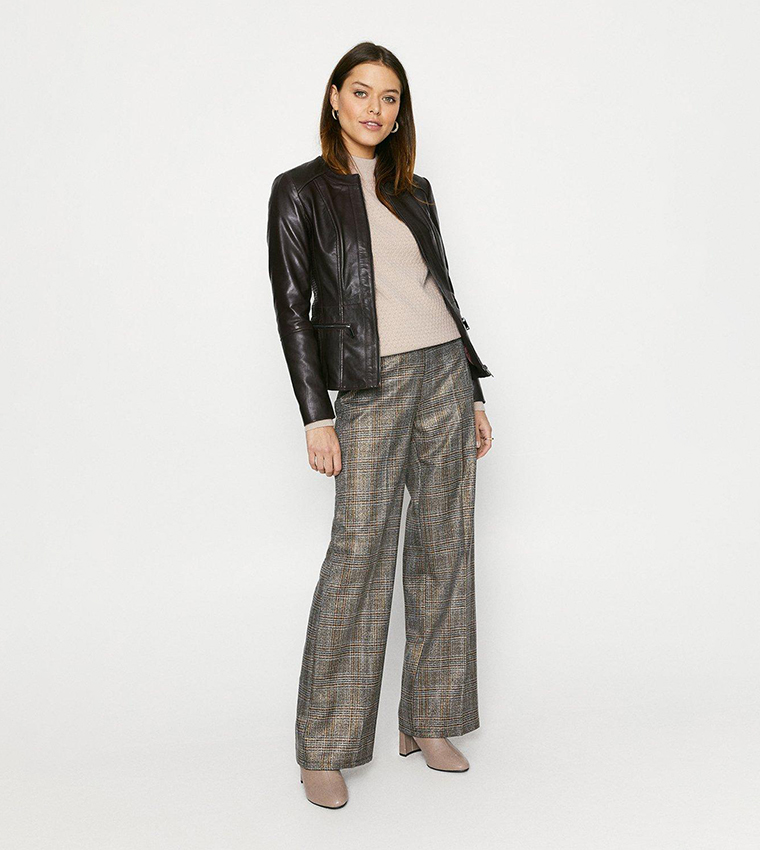 Buy Oasis Collarless Leather Biker Jacket In Red 6thStreet Qatar