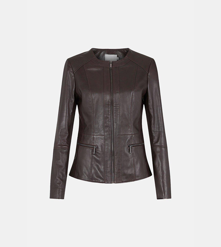Oasis collarless deals leather jacket